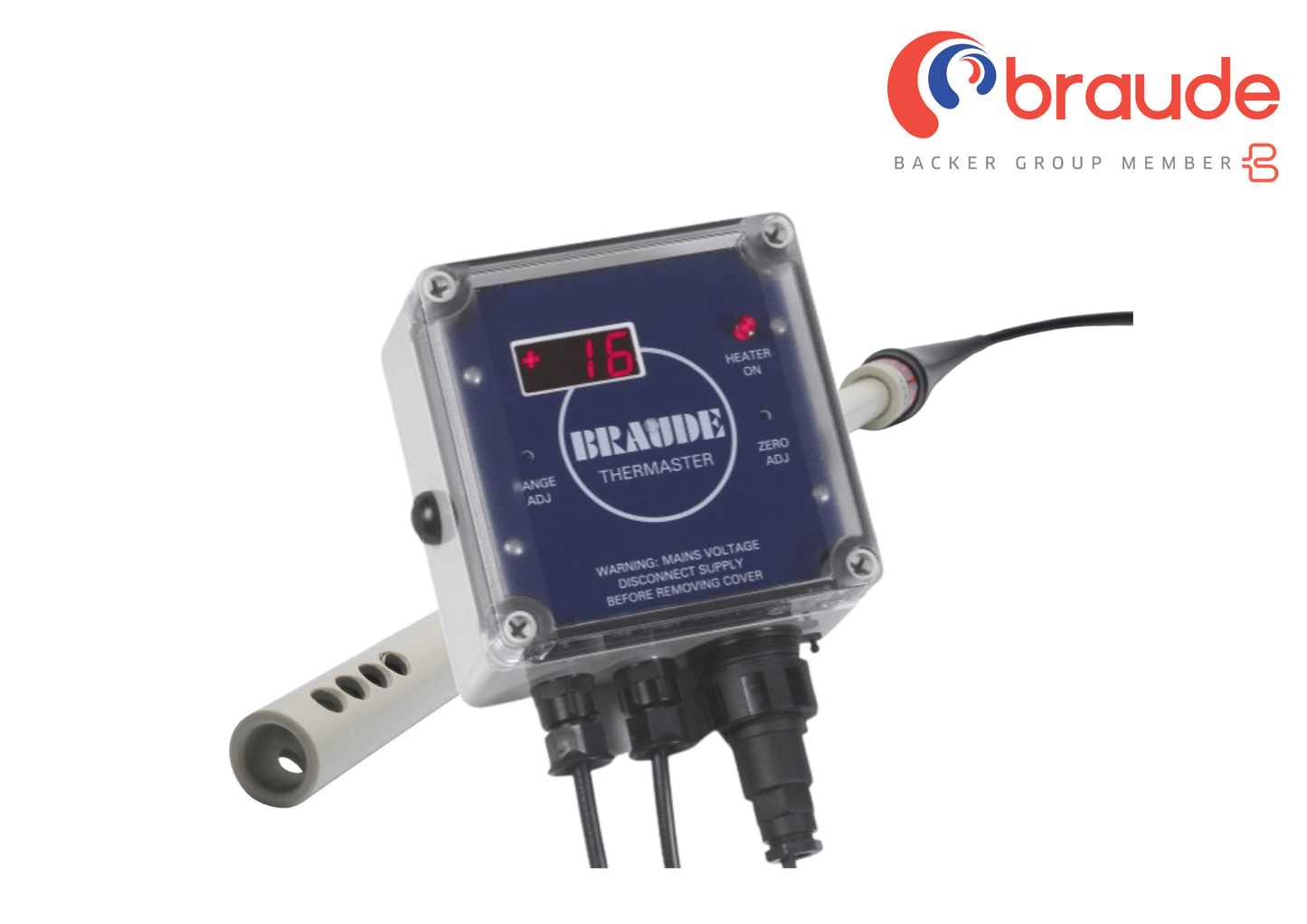 Braude Thermaster Thermostat with digital display on a white background