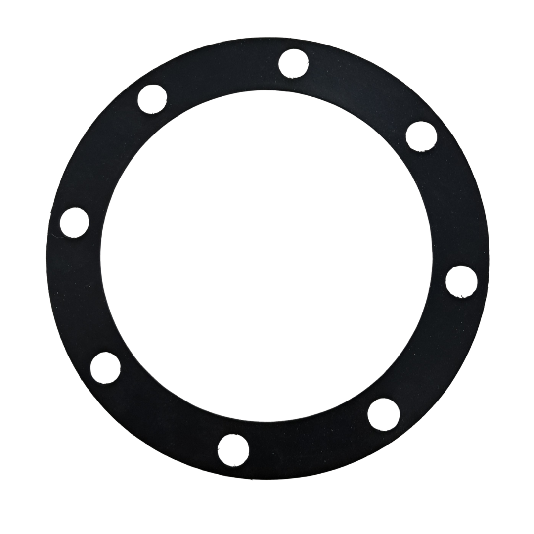 Black gasket with multiple holes on a white background