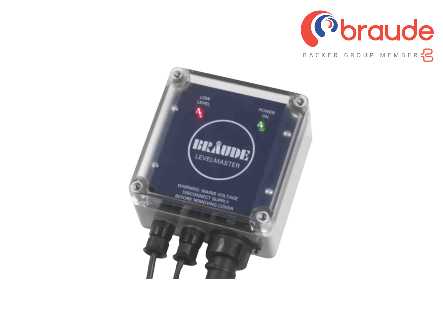 Braude Levelmaster control device on a white background with Braude logo.