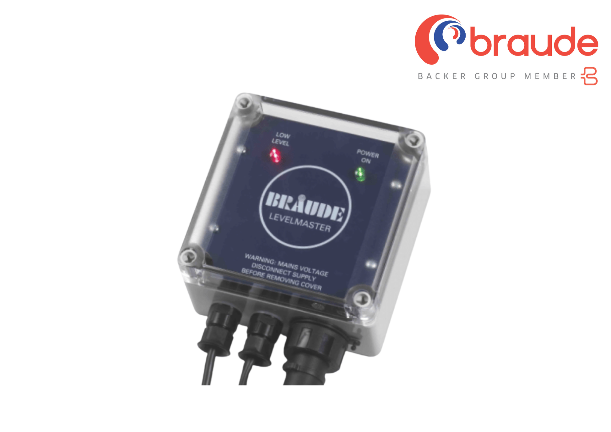 Braude Levelmaster control device on a white background with Braude logo.