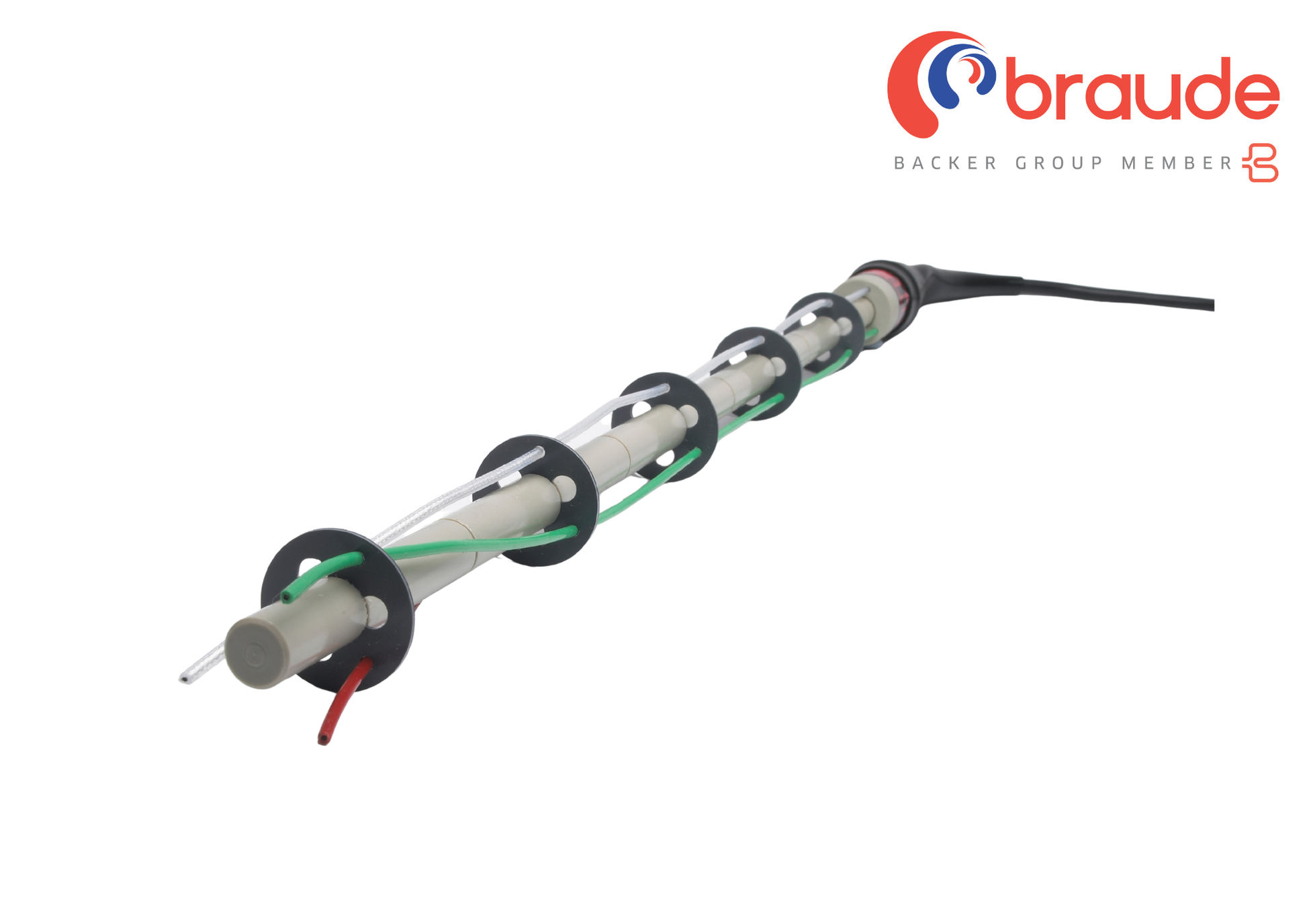 Levelmaster probe on a white background with braude logo in the top right corner